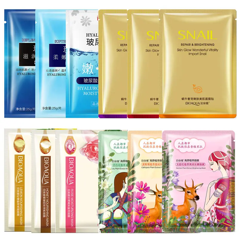 

3Pcs BIOAQUA plant face masks snail hpney hyaluronic acid facisl mask Anti-Aging Moisturizing Oil-control skin care
