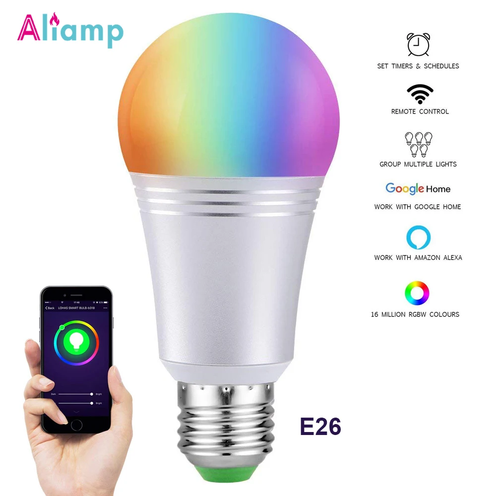 Умная Светодиодная лампа WiFi светильник E26 E27 60W 7W Беспроводной регулируемой