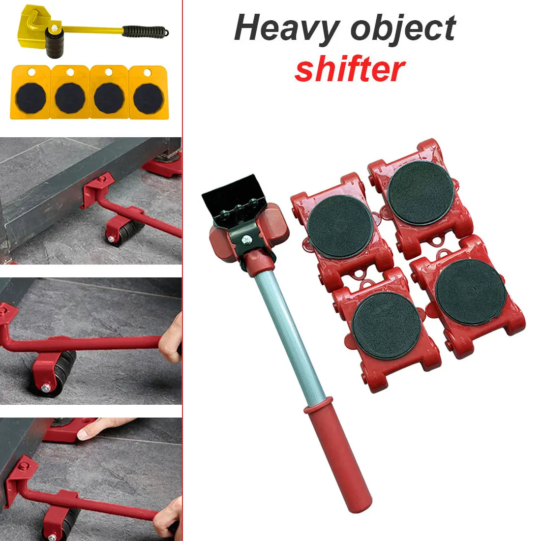 

Furniture Mover Tool Set Furniture Transport Lifter Heavy Stuffs Moving Tool 4 Wheeled Mover Roller+1 Wheel Bar Hand Tools Set