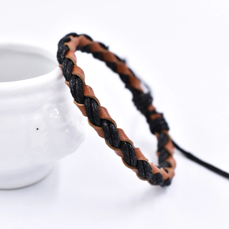 Тканый винтажный кожаный браслет ручной работы для мужчин и женщин, регулируемый винтажный веревочный браслет, ювелирные изделия для мужчин