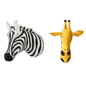

2 Pcs 3D Animal Head Wall Cute Stuffed Wall Hanging Toys Kids Room Animal Wall Sculptures, Giraffe & Zebra