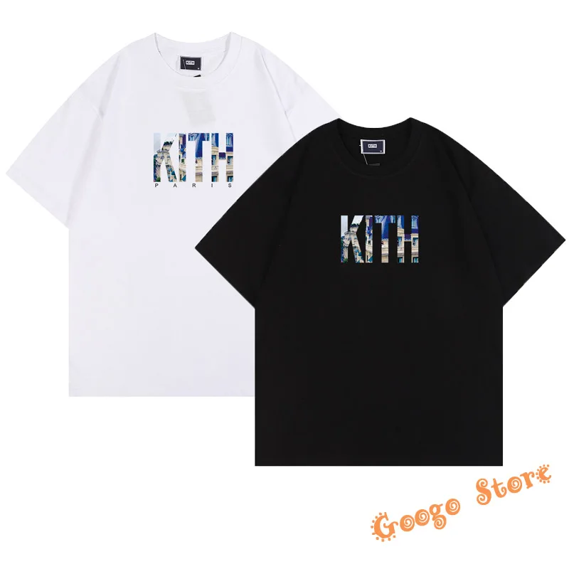 

Black White Apricot KITH PARIS LANDMARK TEE Men Women 1:1 Oversized Architecture Graphic Kith T-Shirt Summer Casual Top