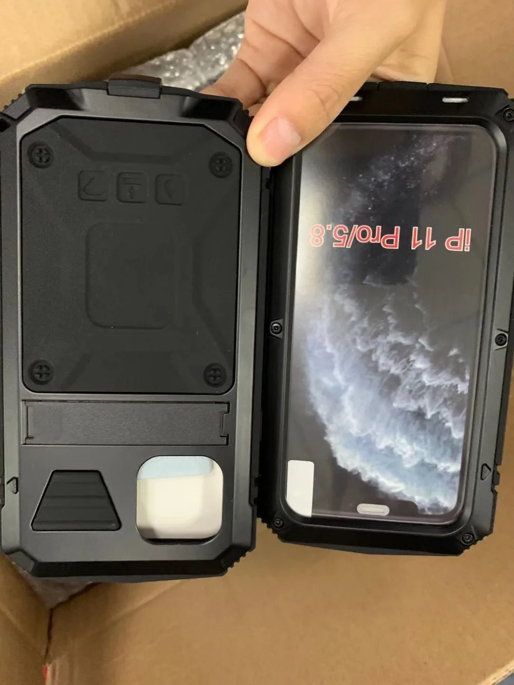 For iPhone 11 Pro Max XS XR XS Max X Metal Aluminum Armor Shockproof Heavy Duty Waterproof Case protective Cover+Tempered glass (2)