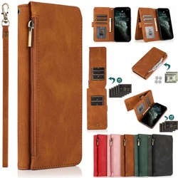 Ultra Thin Zippered Wallet Leather Case with 8 Card Slots and Magnetic Flip for SONY Xperia 20 (Brown)