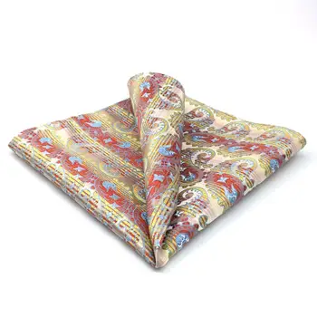 

QH4 Paisley Yellow Blue Handkerchief Silk Pocket Square for Men Silk
