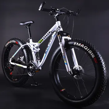 

Snow Bike 26 Inch Shock Absorption Double Disc Brakes Beach Bold Tire Speed Off Road Mountain Bicycle
