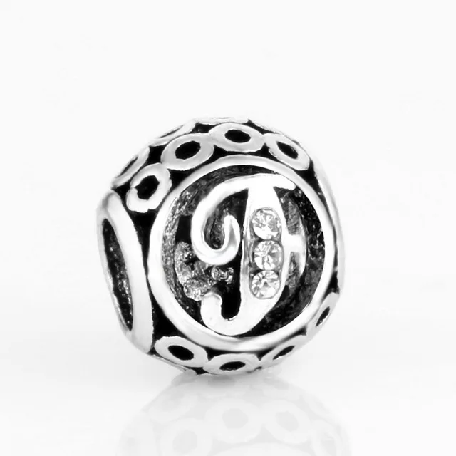 free shipping MOQ 1pc round openwork initial letter alphabet diy bead fit original pandora charms bracelet X004 - Цвет: F