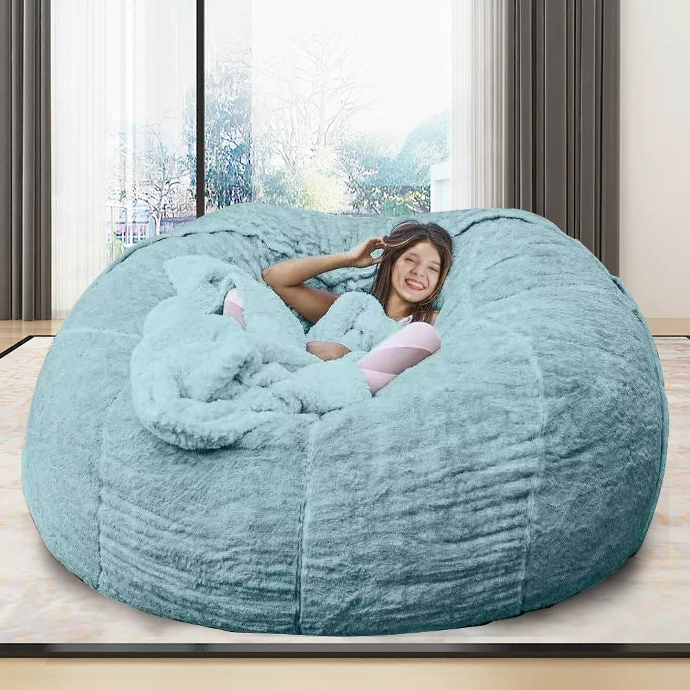 Dropshipping Living Room Big Round Soft Fluffy Faux Fur no filler BeanBag  7ft Giant Fur Bean Bag Cover Lazy Sofa Chair - AliExpress