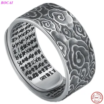 

BOCAI S999 pure silver ring for men and women 2020 new ethnic style retro heart sutra men's and women's sterling silver rings