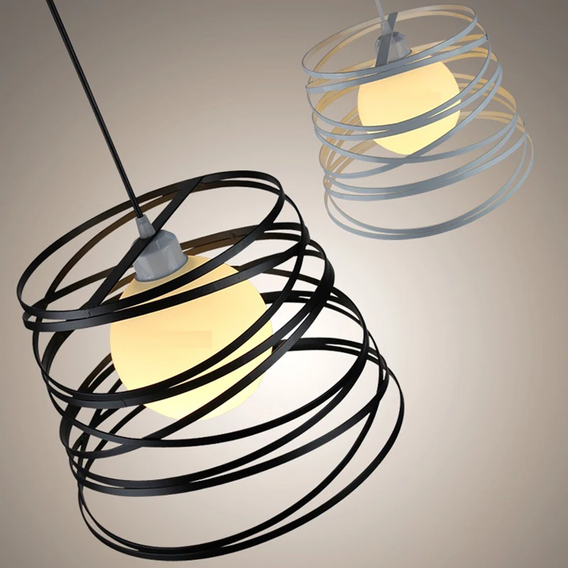 Billige LED Anhänger Lichter Restaurant Einzigen Kopf Eisen Kunst Hängen Lampe Küche Kaffee Haus Leuchten Loft Formen Spirale Licht