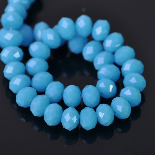 Rondelle Faceted Czech Crystal Glass Solid Color 3x2mm 4x3mm 6x4mm 8x6mm 10x7mm 12x8mm Loose Spacer Beads for Jewelry Making DIY 64 Opaque Lake Blue