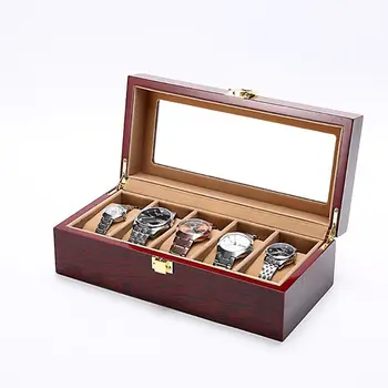 

5 Slots Wood Watch Storage Boxes Display Watch Boxes Case With Lock