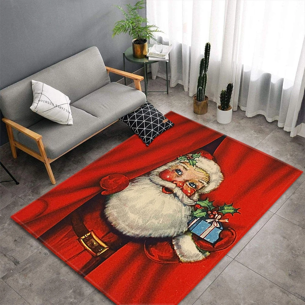 D-Story Sweet Home Art Floor Decor Merry Christmas Cute Santa And Children Deer Area Rug Carpet Floor Rug 5'x3'3'' For Living Room Bedroom