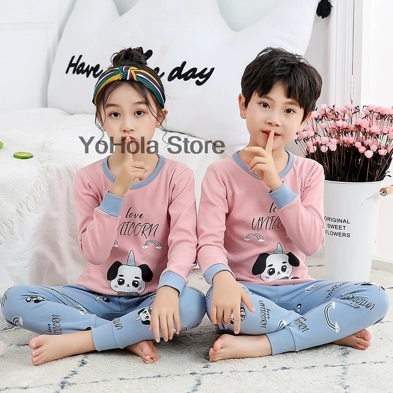 Pajamas Set Girls Underwear Suits Baby Boys Clothes Printed Autumn Winter Long Trousers Home Clothes Children's Clothing night gowns cheap