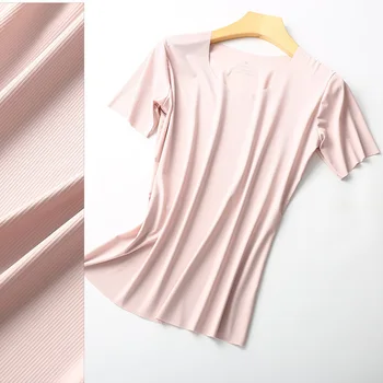 

Spring and summer ice silk ladies Korean round neck T-shirt short sleeve solid color
