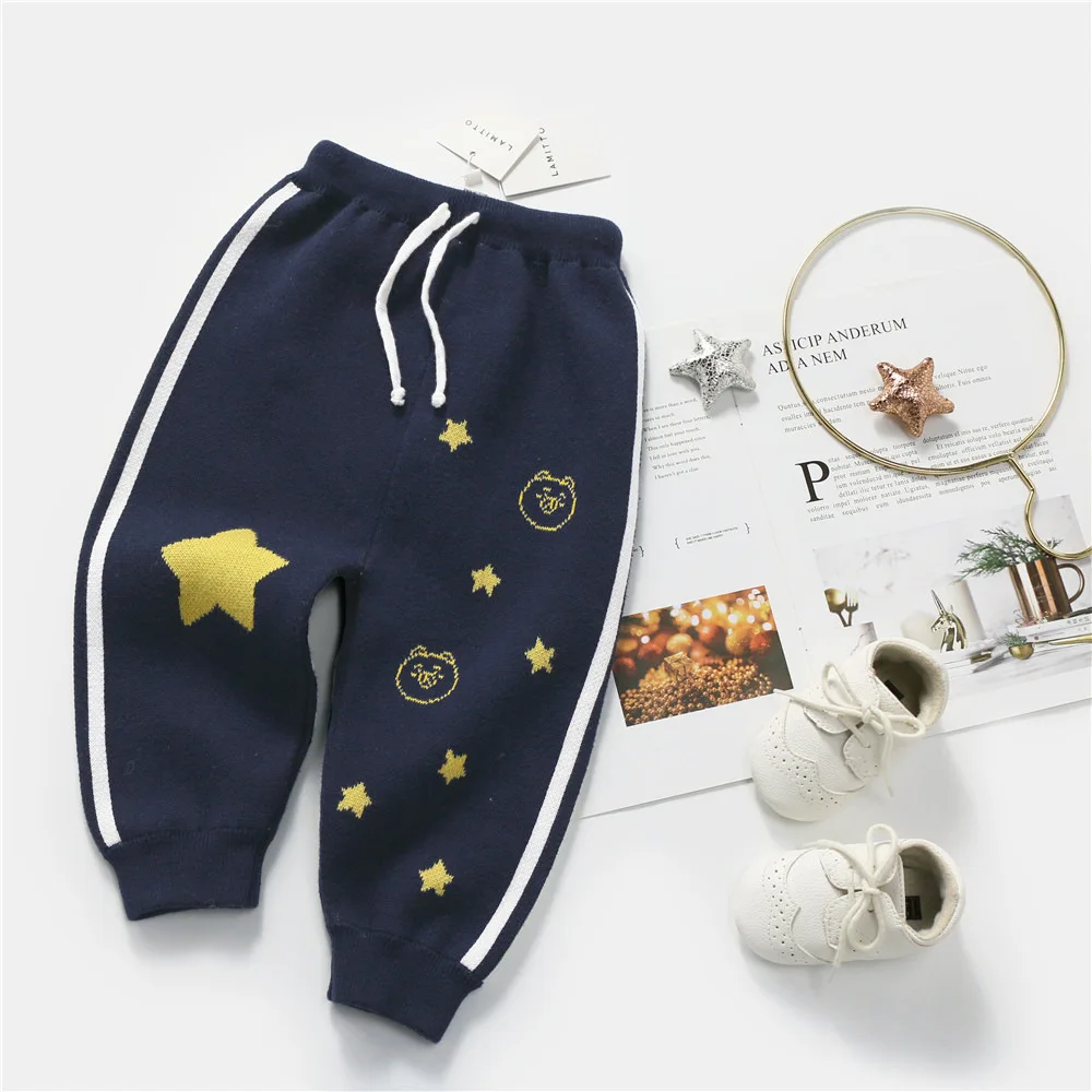 Tonytaobaby/осенне-зимняя одежда новая стильная детская одежда для мальчиков и девочек Свободные повседневные штаны хлопковые трикотажные штаны со звездами