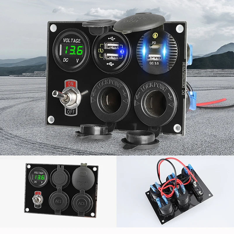 유형 C 자동차 전압계 자동차 소켓 3.0의 담배 라이터 용 12V Usb 빠른 충전기 QC 플러그 어댑터 변환기 PC 전원 버튼