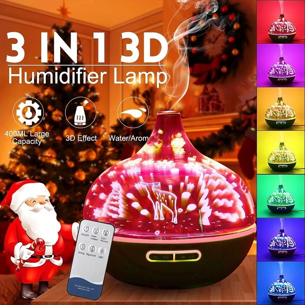 

3D Glass 400ml Wood Grain Aroma Air Humidifier Electric Essential Oil Diffuser Cool Mist Ultrasonic Purifier Home Supplies 2020