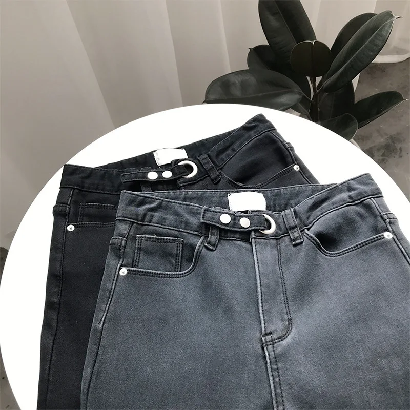 Mooirue зимние винтажные женские джинсы Карандаш Высокая талия Серый Черный Флис Джинсовые штаны низ