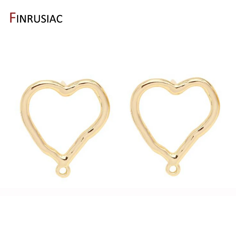 

14K Real Gold Plated Earring Making Supplies 925 Silver Needle Heart Shape Post Earrings Findings Accessories DIY Craft