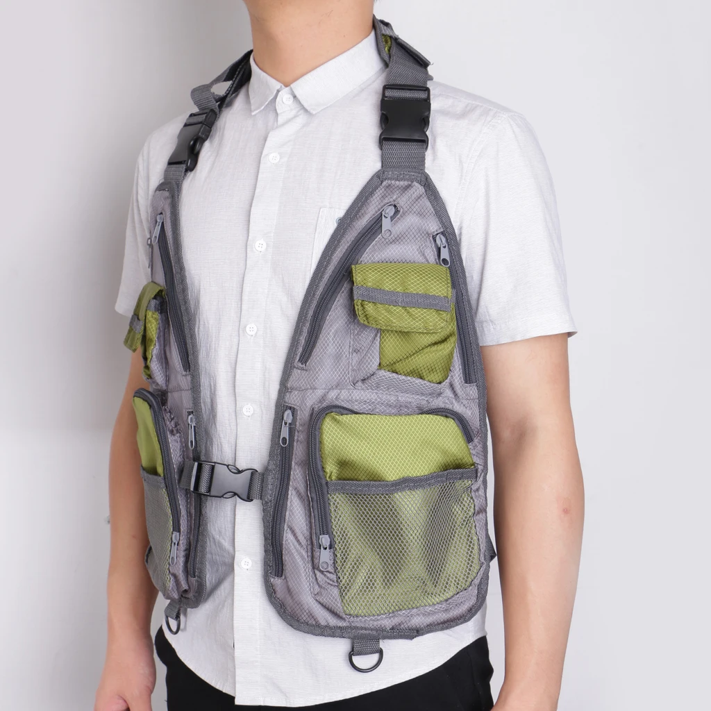 Fly Fishing Vest Mutil-Pockets General Size Adjustable Mesh Vest Outdoor Jacket 