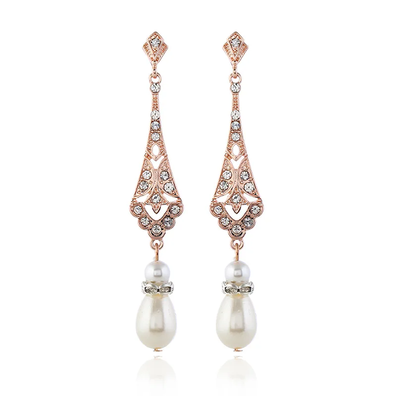Aurora Borealis ab crystal dangle wedding accessories dress party 1920s roaring 20s style Art Deco earrings Great Gatsby PEARL EARRINGS