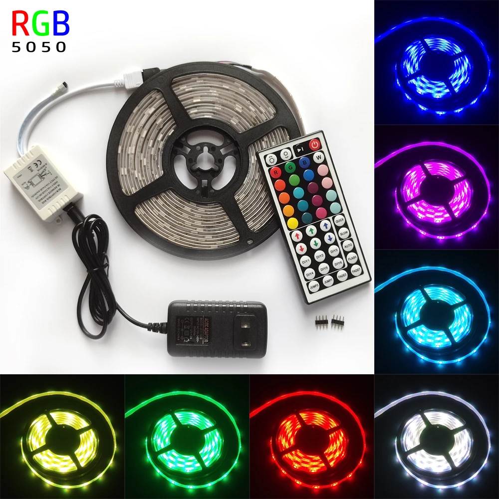 5 м Светодиодная лента 5050 IP65 RGB гибкая AC 12 В Диодная ИК контроллер