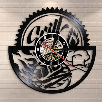 

Gril Barbecue Wall Art Wall Clock Family Reunion BBQ Party Wall Decor Vintage Vinyl Record Wall Clock Foodie Housewarming Gift