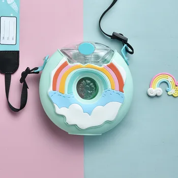

380ml Cartoon Donut Kettle for Kids with Straw Bpa Free Plastic Cup Portable Silicone Cute Water Bottles Drinking Donut Kettle