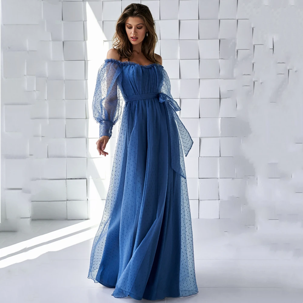 Navy Prom Dresses Sleeves Navy Blue Tulle Dresses Women Blue Tulle