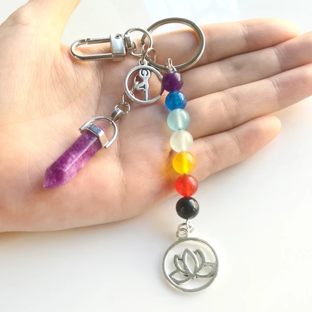 7 Chakra Key Chain, Yoga Keychain, Crystal Key Chain, Yoga Chakra Yogi  Gift, Om Key Ring, Crystal Purse Charm, Chakra Purse Charm