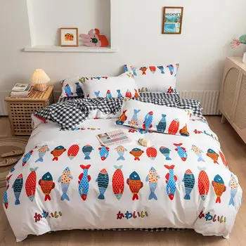 

Fish Cartoon Animal Pattern Kids Bed Cover Set Duvet Cover Adult Child Bed Sheet and Pillowcases Comforter Bedding Set