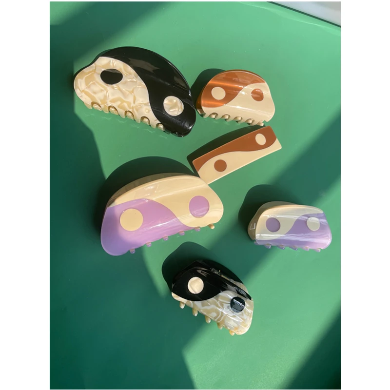 HangZhi Taichi Yin Yang Hair Clip Hair Claws Geometric Acetate Semicircle Colorful Crab Claw Barrette Accessories jewelry accessories,hair accessory,hair clip