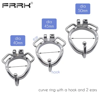 FRRK Large Male Chastity Device Cock Cage Metal Bondage Belt Scrotum Groove Lock Penis Rings Fetish Lockable Sex Toys for Men 6