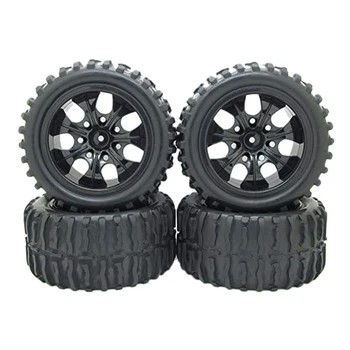

12mm Hub Wheel Rim and Tires 1:10 Off-Road RC Car Buggy Tyre with Foam Inserts Black Pack of 4