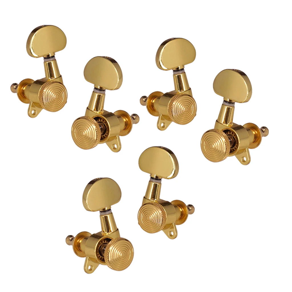 6 Pieces Lock Gear Guitar Tuning Pegs 3R3L Machine Head Knobs for Folk Guitar Replacement Golden