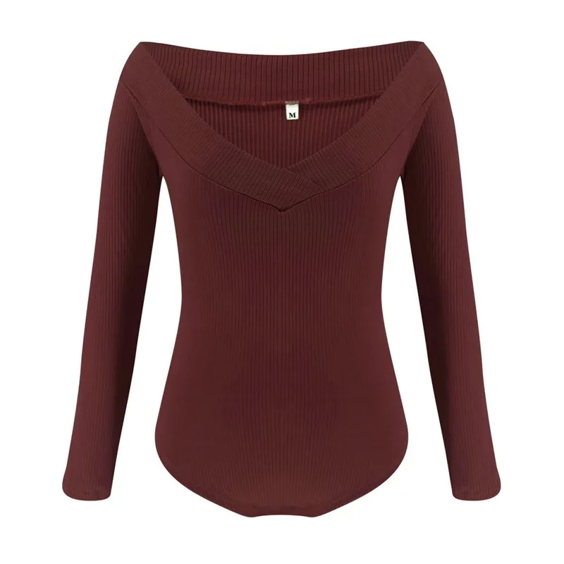 wine red bodysuit Боди для женщин, Сексуальная футболка с v-образным вырезом, топы, женские комбинезоны с длинным рукавом, облегающая одежда для клуба, топы, женская футболка - Цвет: wine red bodysuit