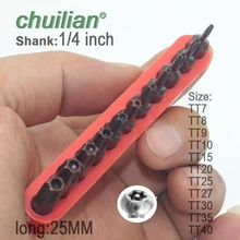 1/4 дюймов S2 сплав Сталь с фокусным расстоянием 25 мм длинные магнитной звездообразные насадки для отверток, набор инструментов, T6 T7 T8 T9 T10 T15 T20 T25 T27 T30 T40