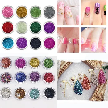 

12 Colors Nails Shiny Powder Art Sets With Protective Box Broken Stone Hollow Five-pointed Star Heart Professional Gel Nail Art