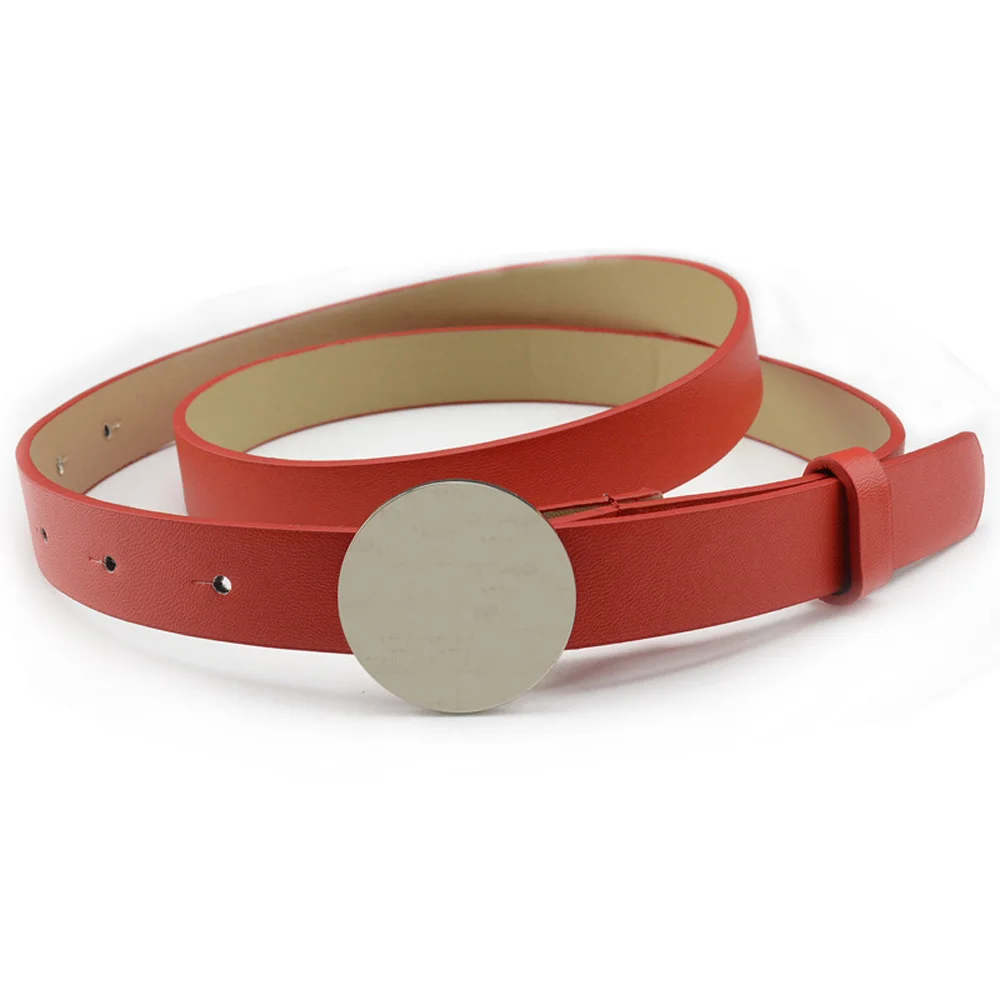Red Ladies Classic Round Buckle Slim Belt Jeans Dress Women Adjustable Waistband HGBLT0349 - Цвет: Red