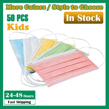 

50PC Disposable Boy Girl Colorful mascarilla For Children Kids Wegwerp Ear Loop Mond Masker Dustproof 3-Layer Non-Woven Masks
