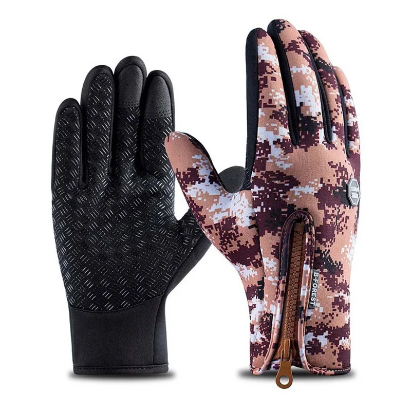 Теплые водонепроницаемые перчатки для рыбалки с сенсорным экраном, перчатки из искусственной кожи, противоскользящие перчатки на весь палец, зимние перчатки - Цвет: 6Orange
