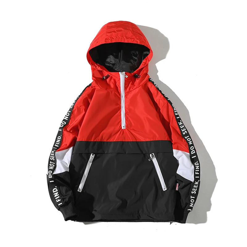 

Una Reta Hooded Jackets Men New Patchwork Color Block Pullover Jacket Fashion Tracksuit Coat Men Hip Hop Streetwear Jacket Men