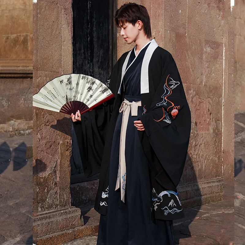 Черный комплект Hanfu традиционное платье костюм династии Хань пара Древний
