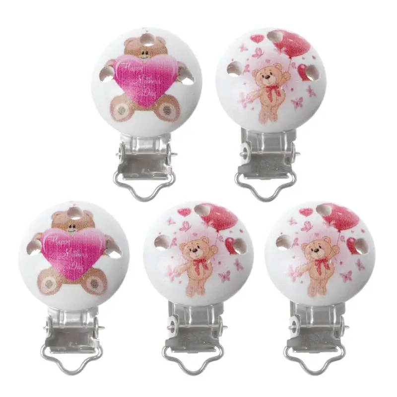 Pacifier Clip 5 шт., соска-пустышка с зажимом, Детская соска, Прорезыватель для зубов, милый мультяшный деревянный держатель для новорожденных, D08C - Цвет: Pacifier Clip