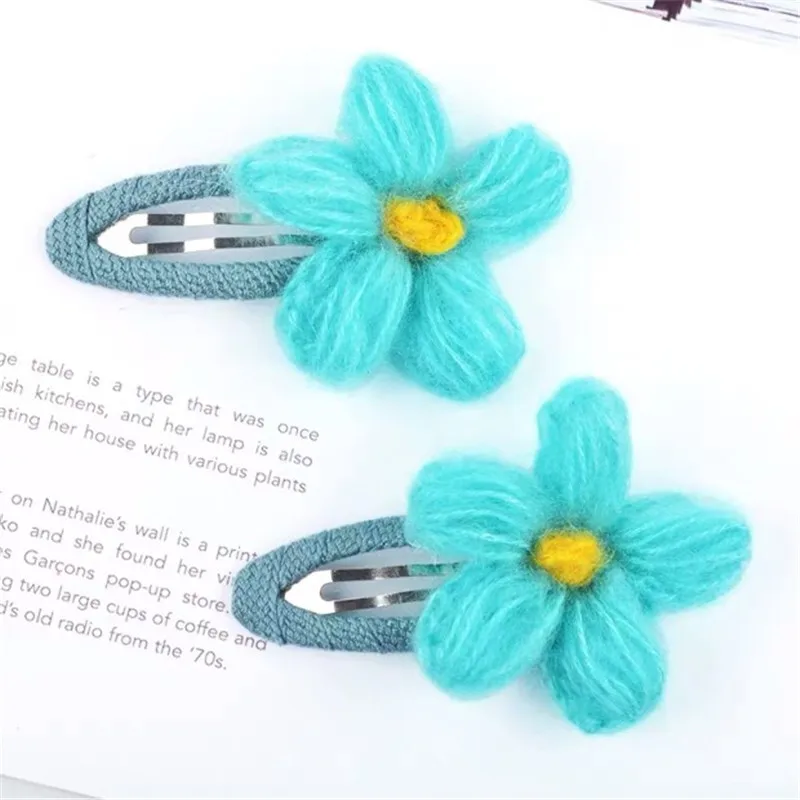 1 pair green M MISM, модные зимние цветные плюшевые заколки для волос с цветами для девочек, милые детские ВВ заколки, заколки для волос, аксессуары для волос - Цвет: 1 pair green