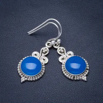 

Natural Chalcedony Handmade Unique 925 Sterling Silver Earrings 1.5" B2402