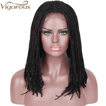 

Vigorous 16 Inches Synthetic Lace Front Wig African American Braided Black Lace Wigs for Women High Temperature Fiber