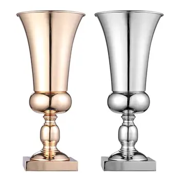

Metal Iron Decoration Vase Large Festive Props Road Lead Desktop Center Creative Vase for Wedding Table Home (Silver/Golden)
