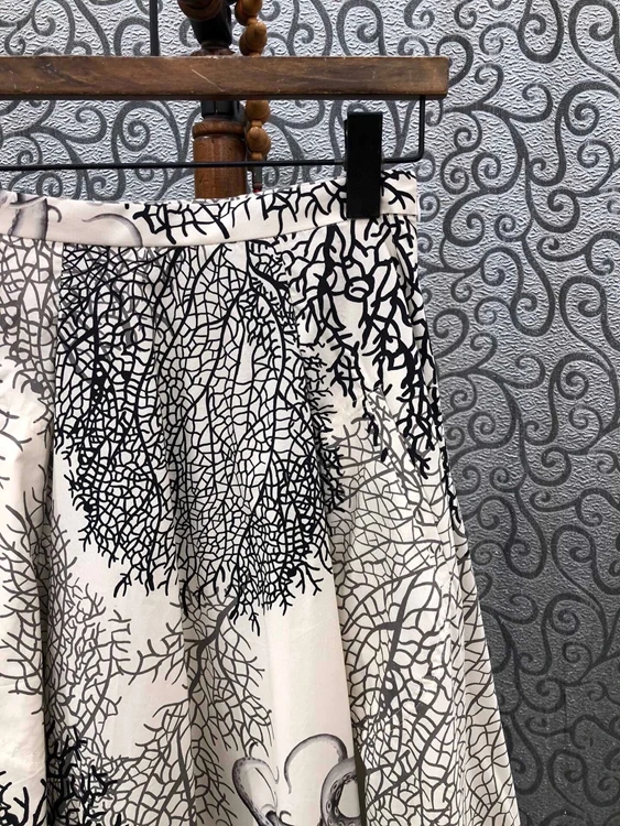 100%Cotton Women's Skirt 2021 Autumn High Quality Clothes Ladies Sexy Wild Prints Pocket Patchwork Large Swing Casual Skirts